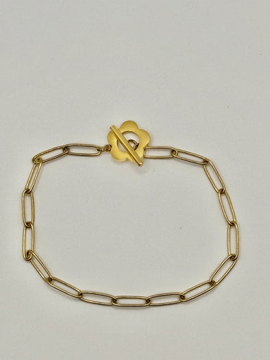 18K Gold Plated Link Bracelet with flower closure