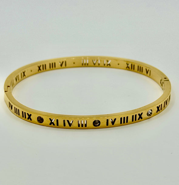 18K Gold Plated Roman Numeral Bangle