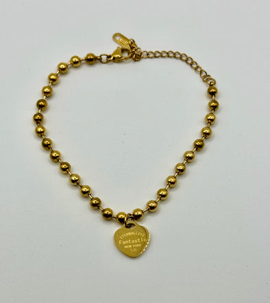 18K Gold Plated Beaded Heart Charm bracelet