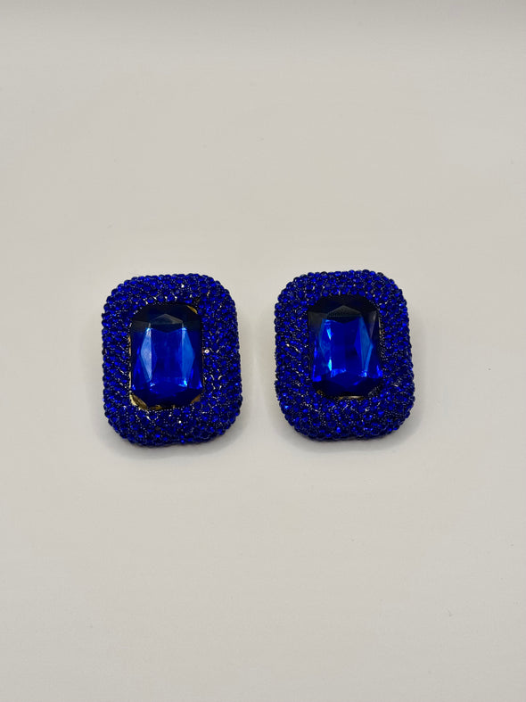 Rectangular Glass Stone Pointed Evening Earrings