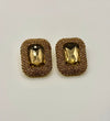 Gold Rectangular Glass Stone Pointed Evening Earrings