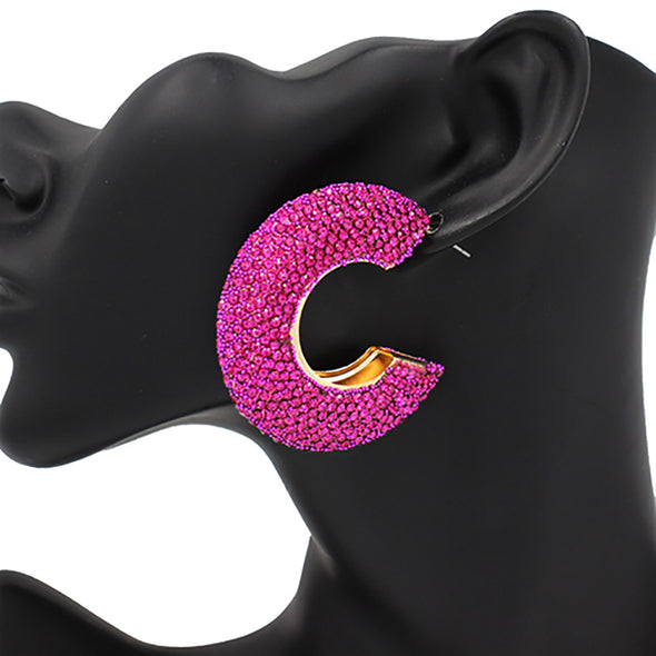 Pink Rhinestone Studded Hoop Earrings