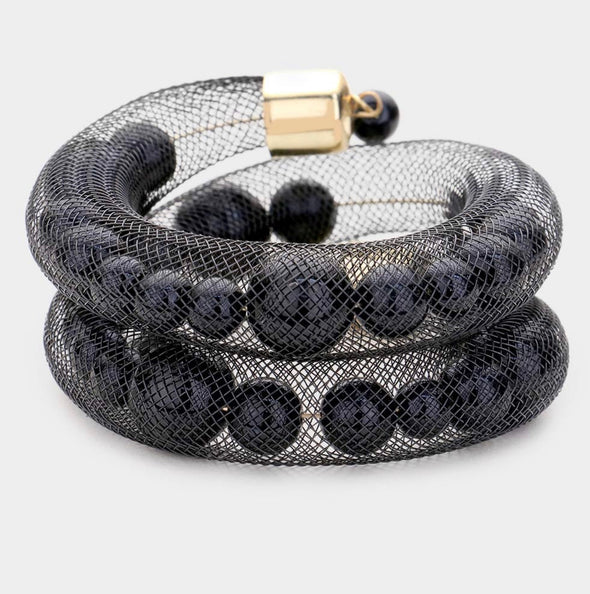 Mesh Tube Pearl Adjustable Bracelet