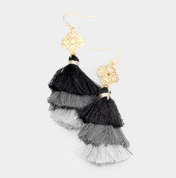 Triple Tassel Drop Earrings